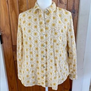 Jjill Floral Embroidered Button Down Top Petite Small Yellow White Boho cotton